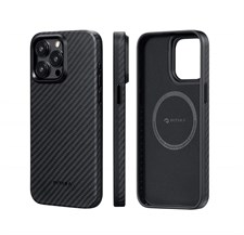iPhone 15 Pro Max MagEZ Case Pro 4 Full Coverage Aramid Fiber Case by PITAKA - 1500D Black / Grey Twill