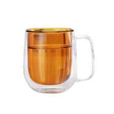 Prismora Borosilicate Double Wall Curved Glass Mug Orange 250ml