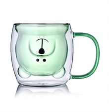 Prismora Double Layer Cute Bear Mug with Handle 300ml - Green