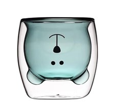 Prismora Double Layer Glass Cute Bear Mug 300ml - Blue