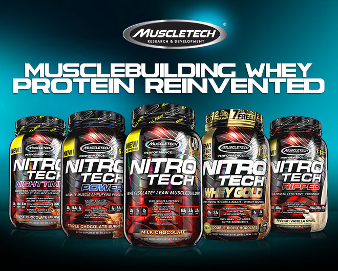 MuscleTech Nitro Tech. Musclebuilding Whey Protein Reinvented.