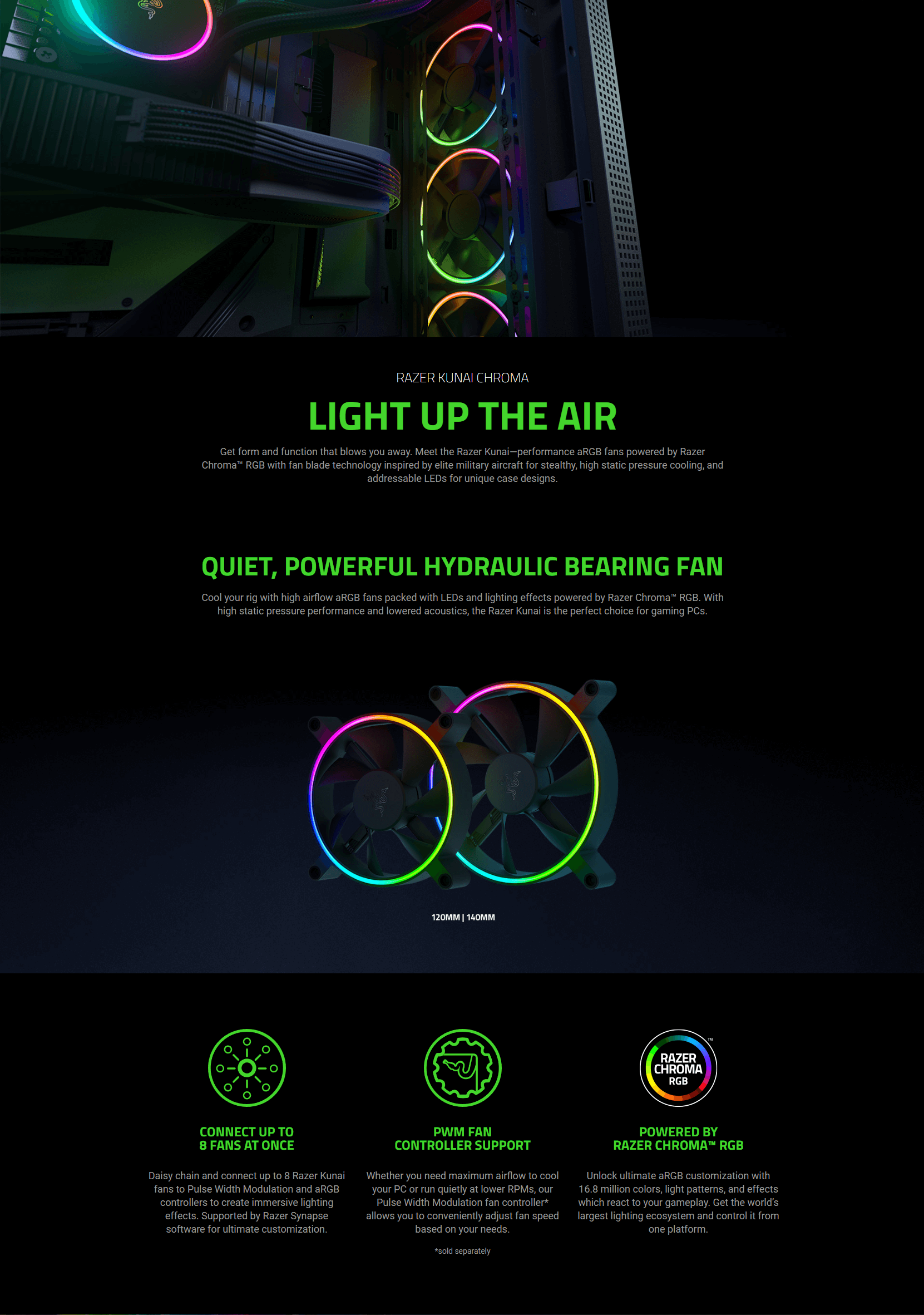 Buy Razer Kunai Chroma RGB 140MM LED PWM Performance Fan 3 Fans